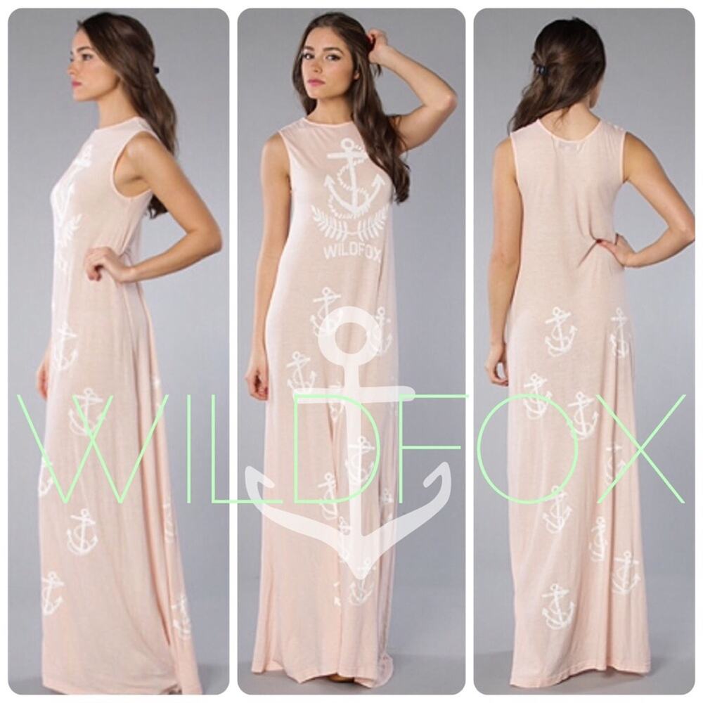 WILDFOX 'Olive Oil' Nautical Anchor Antoinette Yacht Tank Maxi Dress Pink XS